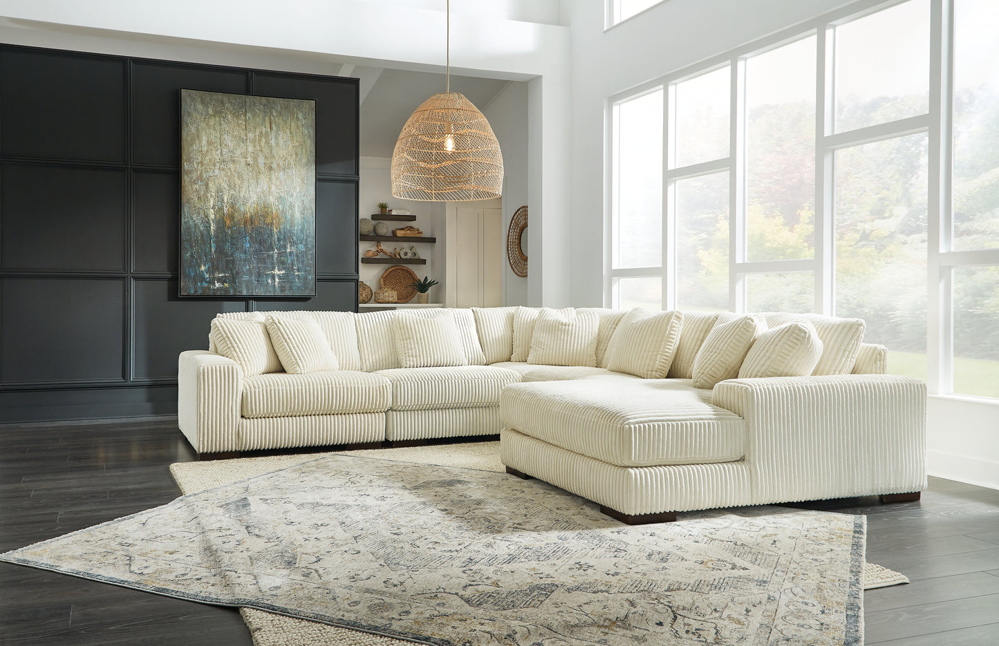 Stuart Furniture Outlet - Ashley Furniture - Lindyn Sectional - RAF 5-Piece Sectional with Chaise / Ivory - 21104S7