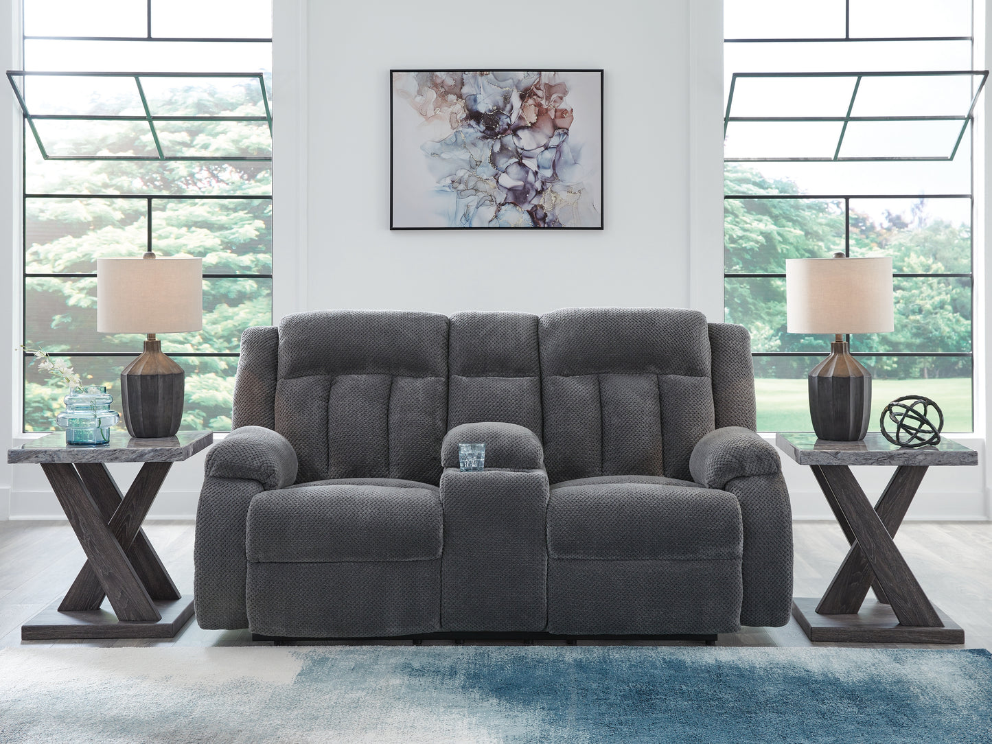 Stuart Furniture Outlet - Ashley Furniture - Observation Living Room - DBL REC PWR Loveseat w/Console / Steel - PC2140596