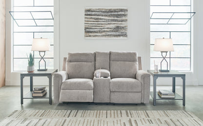 Stuart Furniture Outlet - Ashley Furniture - Barnsana Living Room - DBL REC PWR Loveseat w/Console / Ash - 3320196