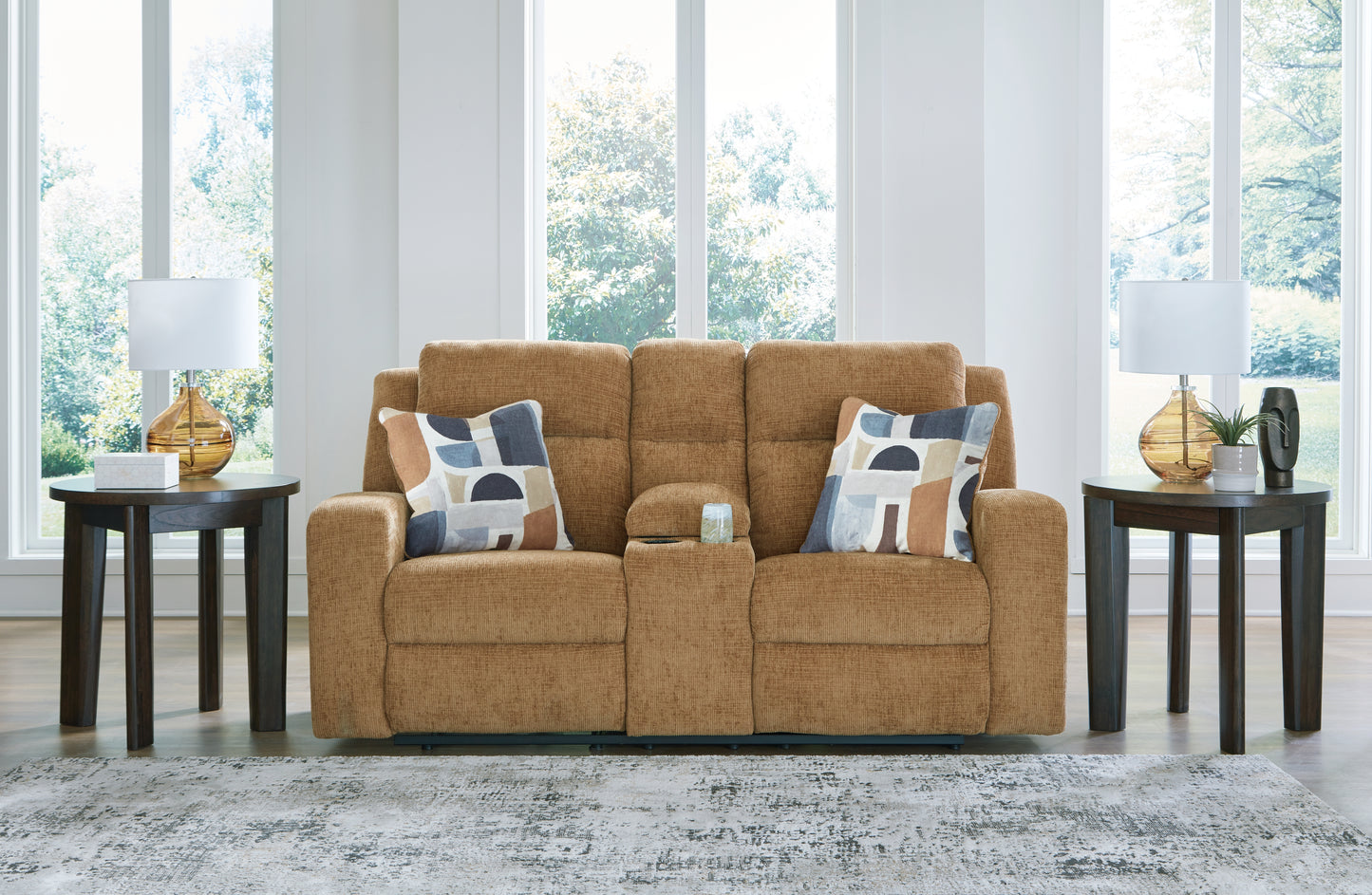 Stuart Furniture Outlet - Ashley Furniture - Kanlow Living Room - DBL Rec Loveseat w/Console / Honey - 3860594