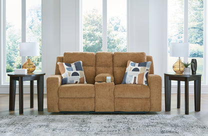 Stuart Furniture Outlet - Ashley Furniture - Kanlow Living Room - DBL Rec Loveseat w/Console / Honey - 3860594