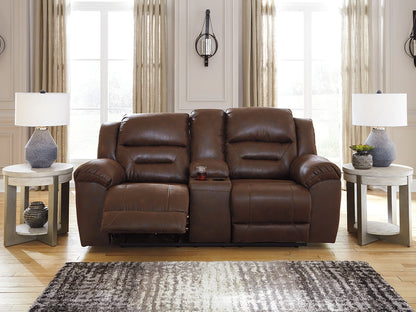 Stuart Furniture Outlet - Ashley Furniture - Stoneland Living Room - DBL REC PWR Loveseat w/Console / Chocolate - 3990496