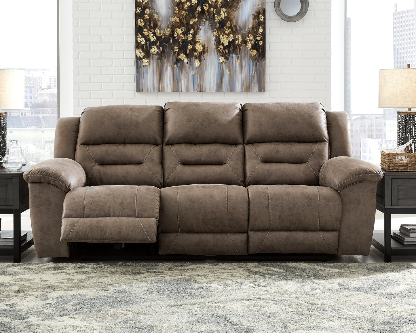 Stuart Furniture Outlet - Ashley Furniture - Stoneland Living Room - Reclining Power Sofa / Fossil - 3990587