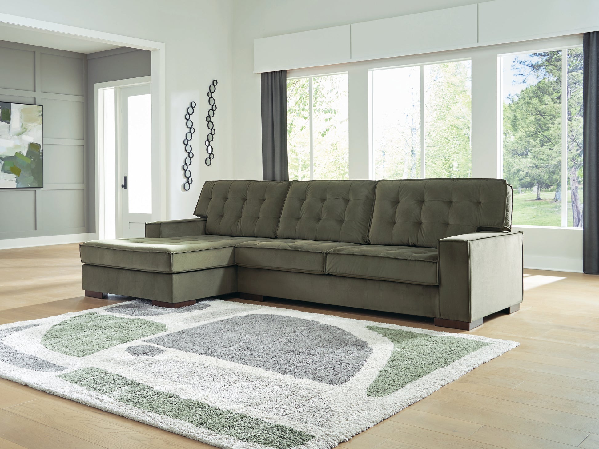 Stuart Furniture Outlet - Ashley Furniture - Caspian-Town Sectional - LAF 2-Piece Sectional with Chaise / Olive - PC61702S2