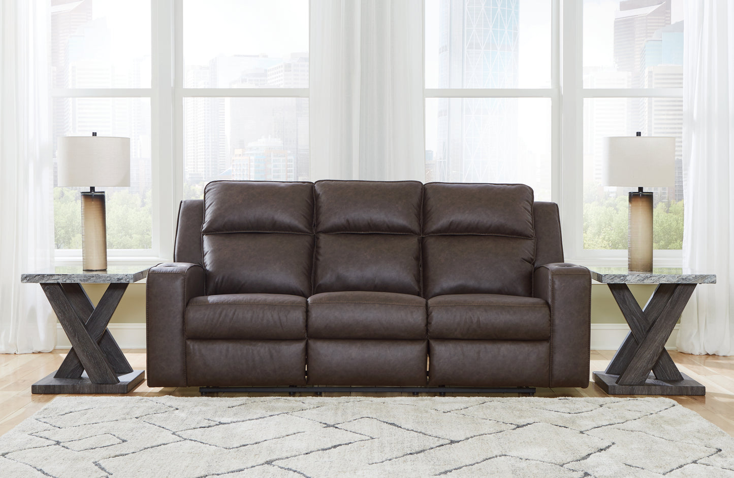 Stuart Furniture Outlet - Ashley Furniture - Lavenhorne Living Room - REC Sofa w/Drop Down Table / Umber - 6330689