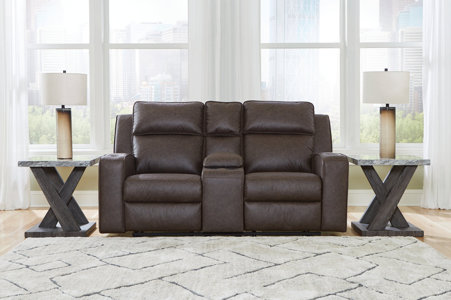 Stuart Furniture Outlet - Ashley Furniture - Lavenhorne Living Room - DBL Rec Loveseat w/Console / Umber - 6330694