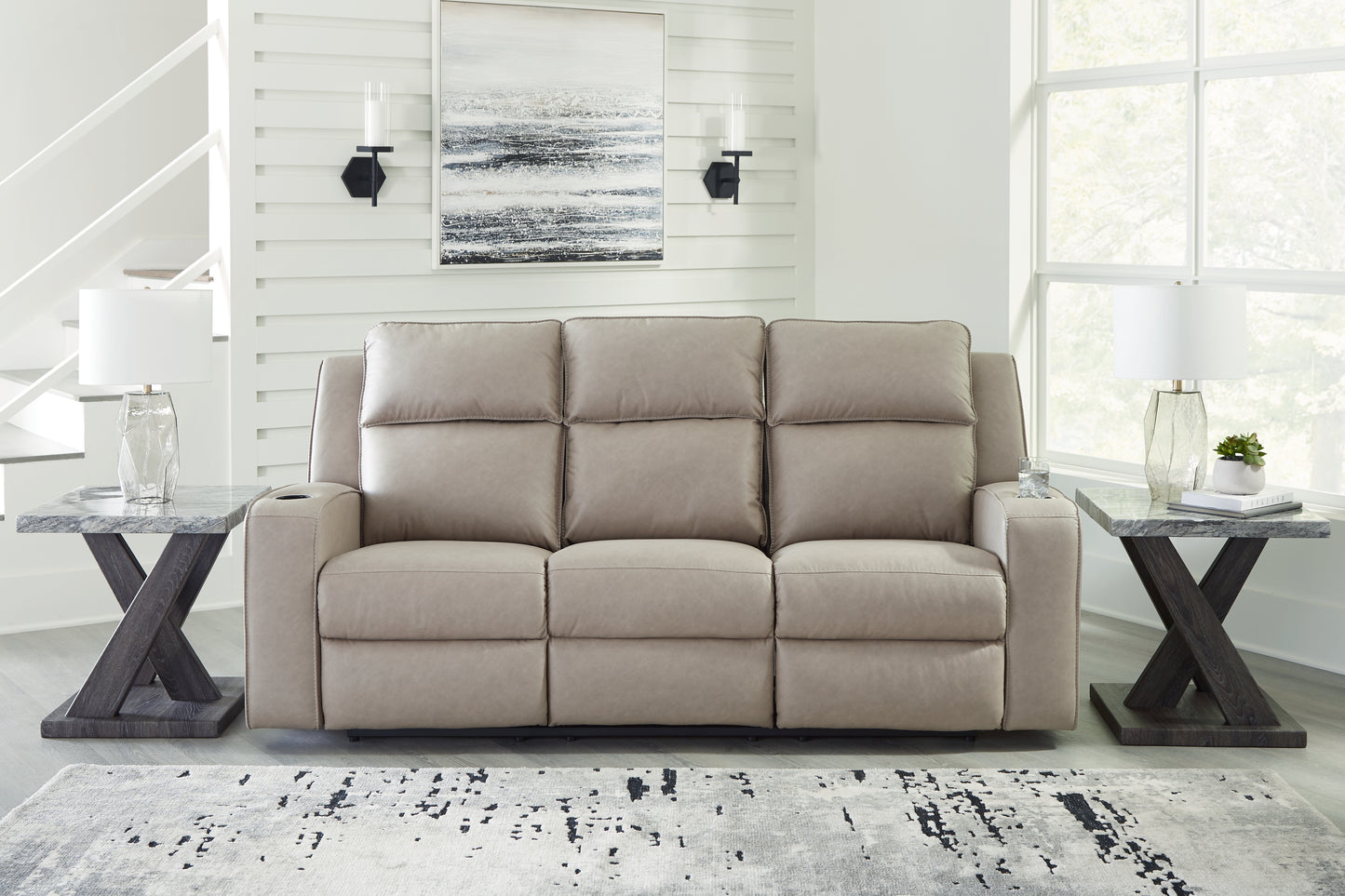 Stuart Furniture Outlet - Ashley Furniture - Lavenhorne Living Room - REC Sofa w/Drop Down Table / Pebble - 6330789