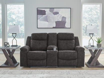 Stuart Furniture Outlet - Ashley Furniture - Brysonview Living Room - DBL Rec Loveseat w/Console / Charcoal - 6360594