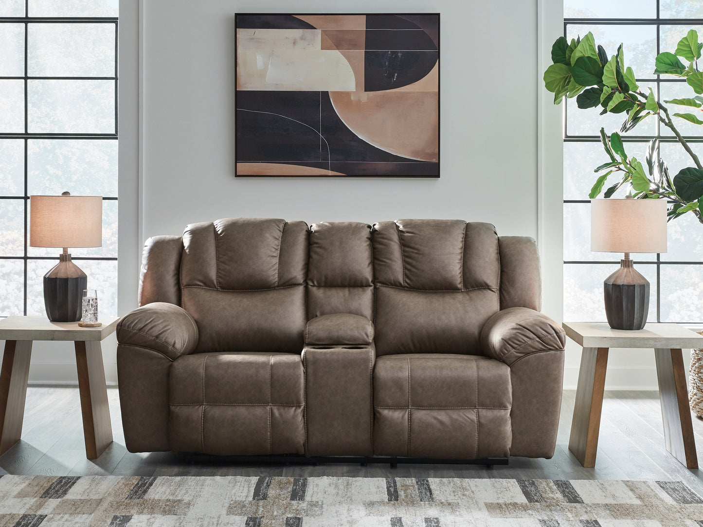 Stuart Furniture Outlet - Ashley Furniture - Lowilla Living Room - DBL Rec Loveseat w/Console / Driftwood - PC6450694