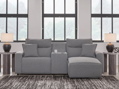 Stuart Furniture Outlet - Ashley Furniture - ModMax II Sectional - 3-Piece Power Reclining Sectional with Chaise and Console / Salt and Pepper - 65906S4