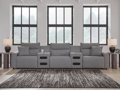Stuart Furniture Outlet - Ashley Furniture - ModMax II Sectional - 5-Piece Power Reclining Sectional with Audio Consoles / Salt and Pepper - 65906S13