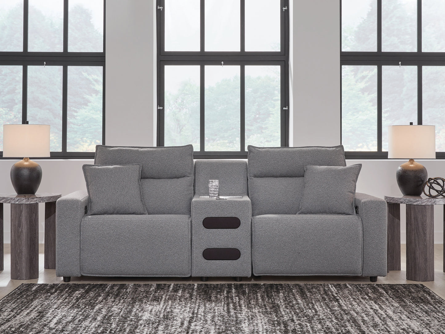 Stuart Furniture Outlet - Ashley Furniture - ModMax II Sectional - 3-Piece Power Reclining Sectional with Audio Console / Salt and Pepper - 65906S2