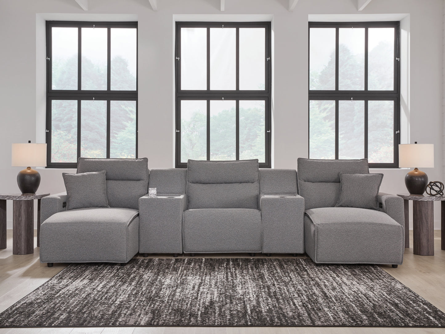 Stuart Furniture Outlet - Ashley Furniture - ModMax II Sectional - 5-Piece Power Reclining Sectional with Chaise and Consoles / Salt and Pepper - 65906S16