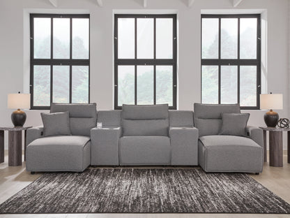Stuart Furniture Outlet - Ashley Furniture - ModMax II Sectional - 5-Piece Power Reclining Sectional with Chaise and Consoles / Salt and Pepper - 65906S16