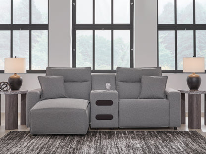 Stuart Furniture Outlet - Ashley Furniture - ModMax II Sectional - 3-Piece Power Reclining Sectional with Chaise and Audio Console / Salt and Pepper - 65906S18