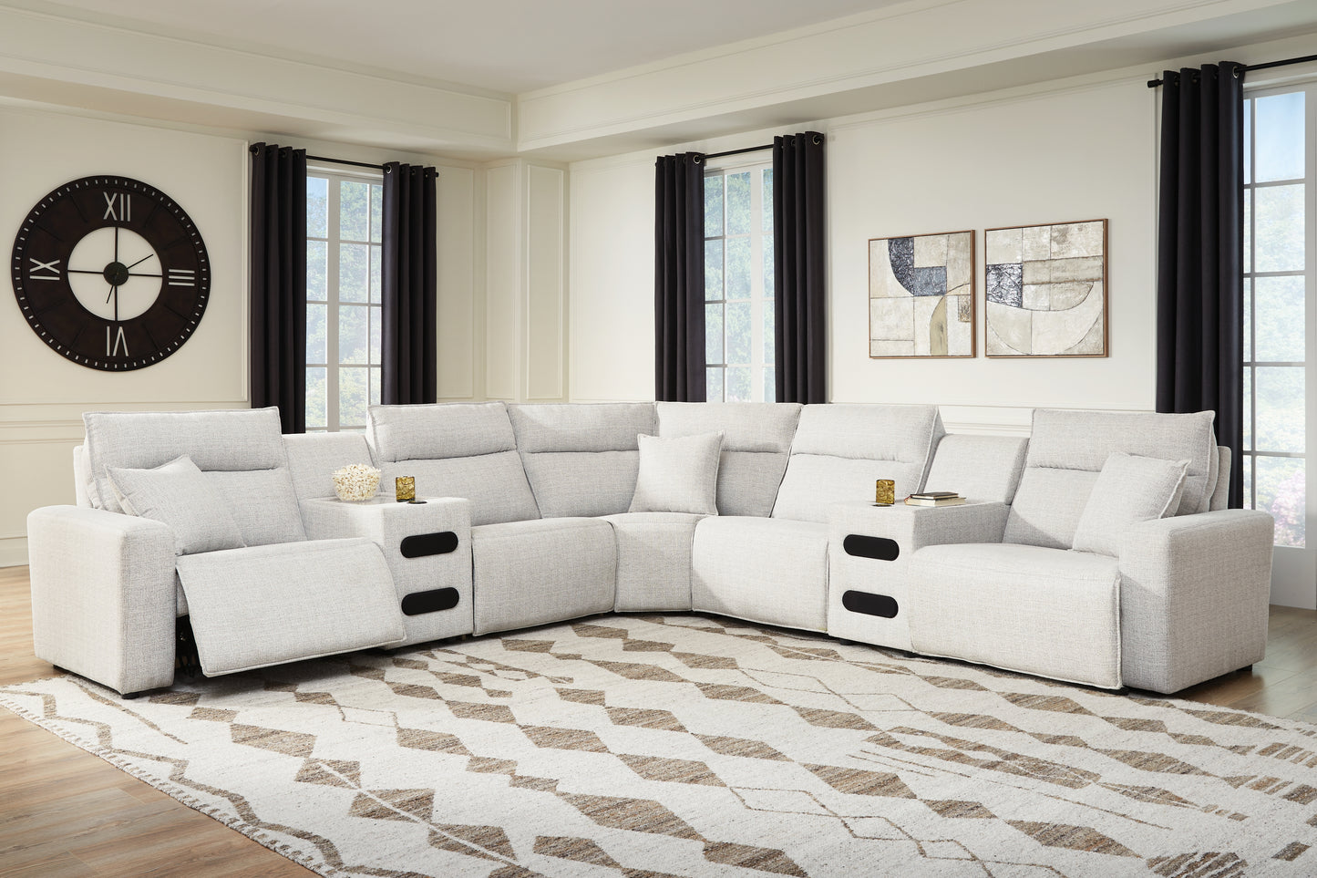 Stuart Furniture Outlet - Ashley Furniture - ModMax II Sectional - 7-Piece Power Reclining Sectional with Audio Consoles / Stone - 65907S9