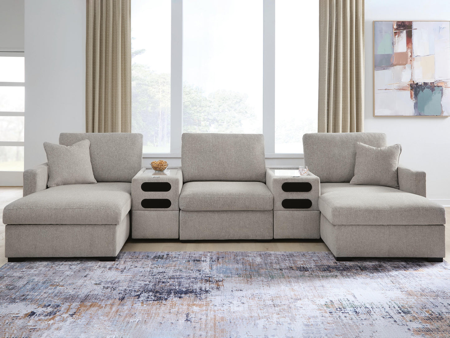 Stuart Furniture Outlet - Ashley Furniture - ModMax Luxe Sectional - RAF 5-Piece Double Chaise Sectional with Audio Consoles / Flint - 68605S43
