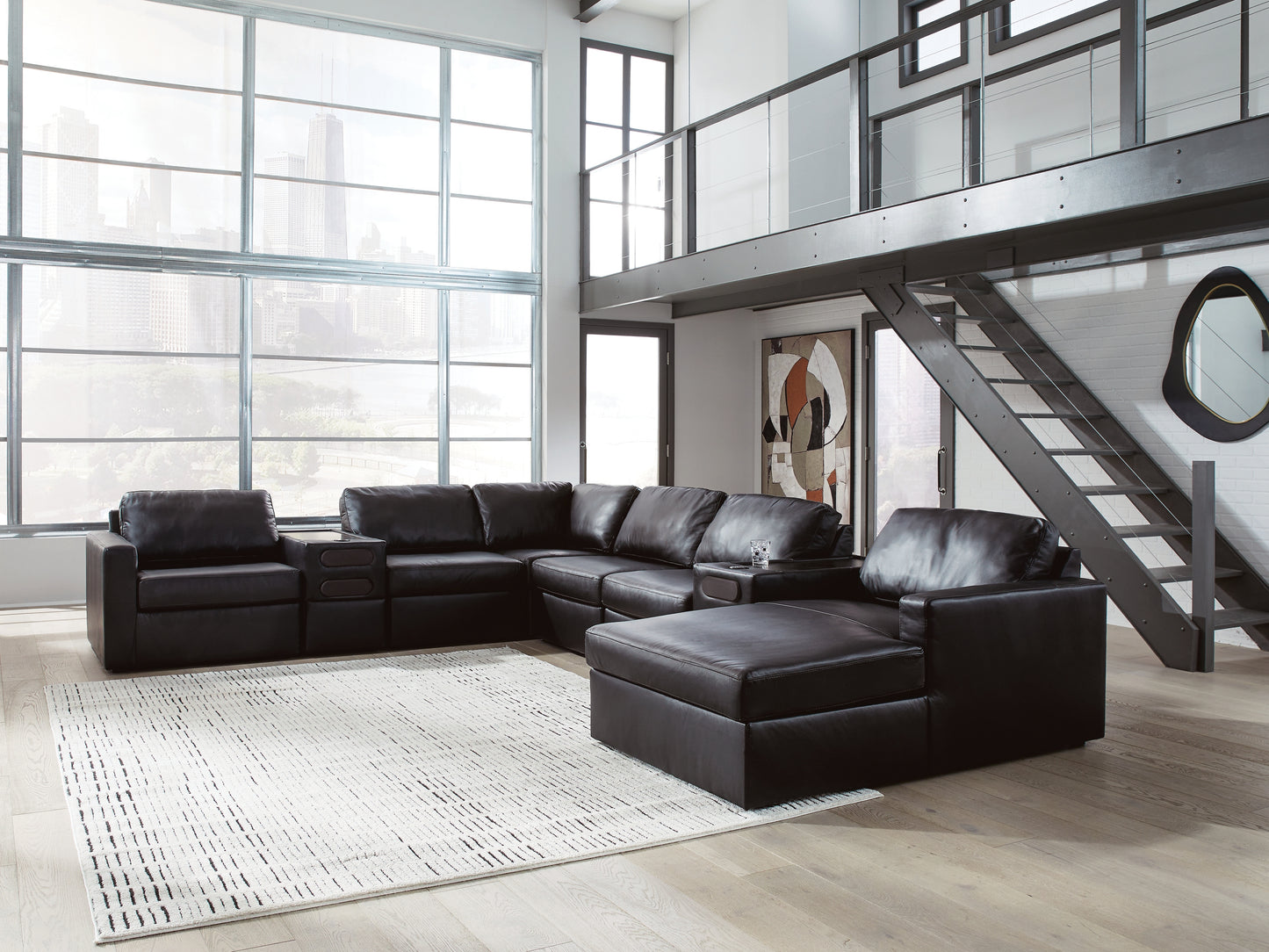 Stuart Furniture Outlet - Ashley Furniture - ModMax II Sectional - RAF 8-Piece Sectional with Chaise and Audio Consoles / Black - 74305S48