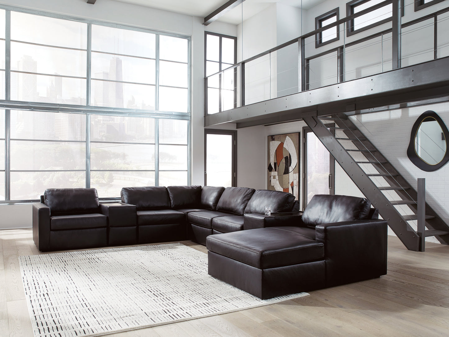 Stuart Furniture Outlet - Ashley Furniture - ModMax II Sectional - RAF 8-Piece Sectional with Chaise and Storage Consoles / Black - 74305S42