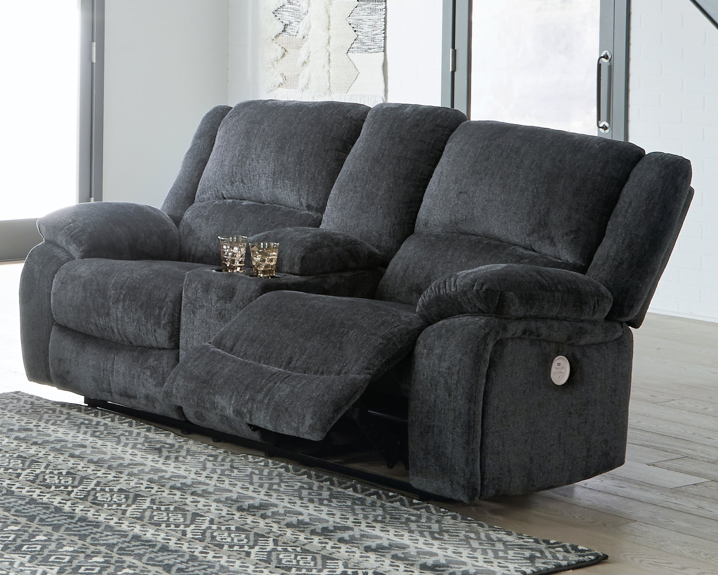 Stuart Furniture Outlet - Ashley Furniture - Draycoll Living Room - DBL REC PWR Loveseat w/Console / Slate - 7650496