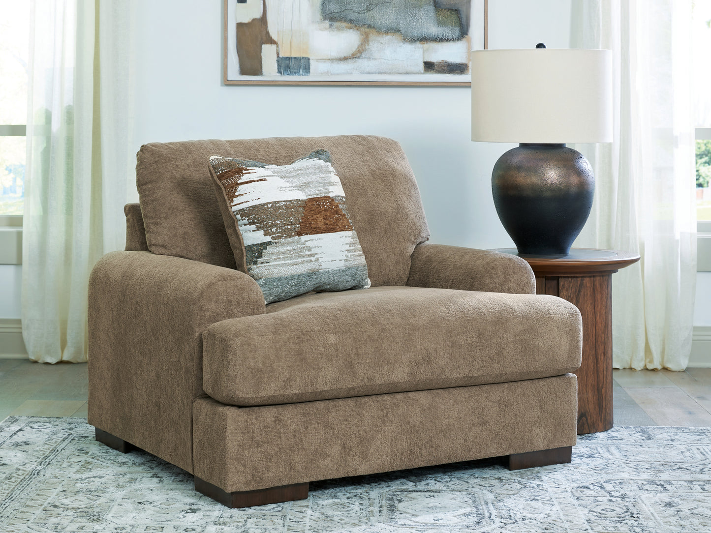 Stuart Furniture Outlet - Ashley Furniture - Jayne Park Living Room - Chair and a Half / Pecan - PC8150523
