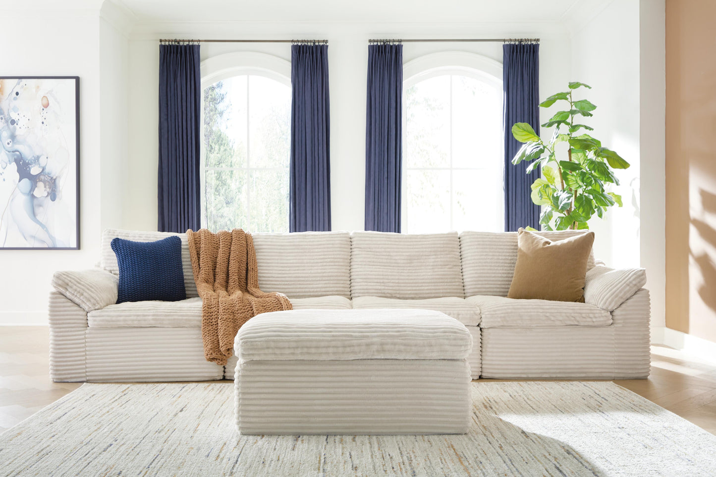 Stuart Furniture Outlet - Ashley Furniture - Fannin Sectional - RAF 4-Piece Sectional with Ottoman / Ivory - PC84304S1