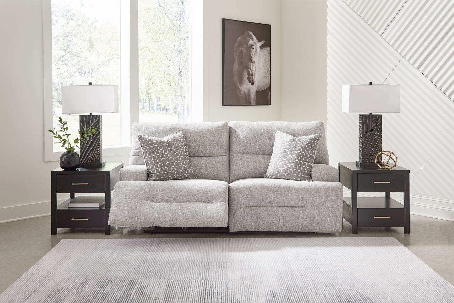 Stuart Furniture Outlet - Ashley Furniture - Acklen Place Sectional - 2-Piece Power Reclining Sectional Loveseat / Pewter - 93605S16