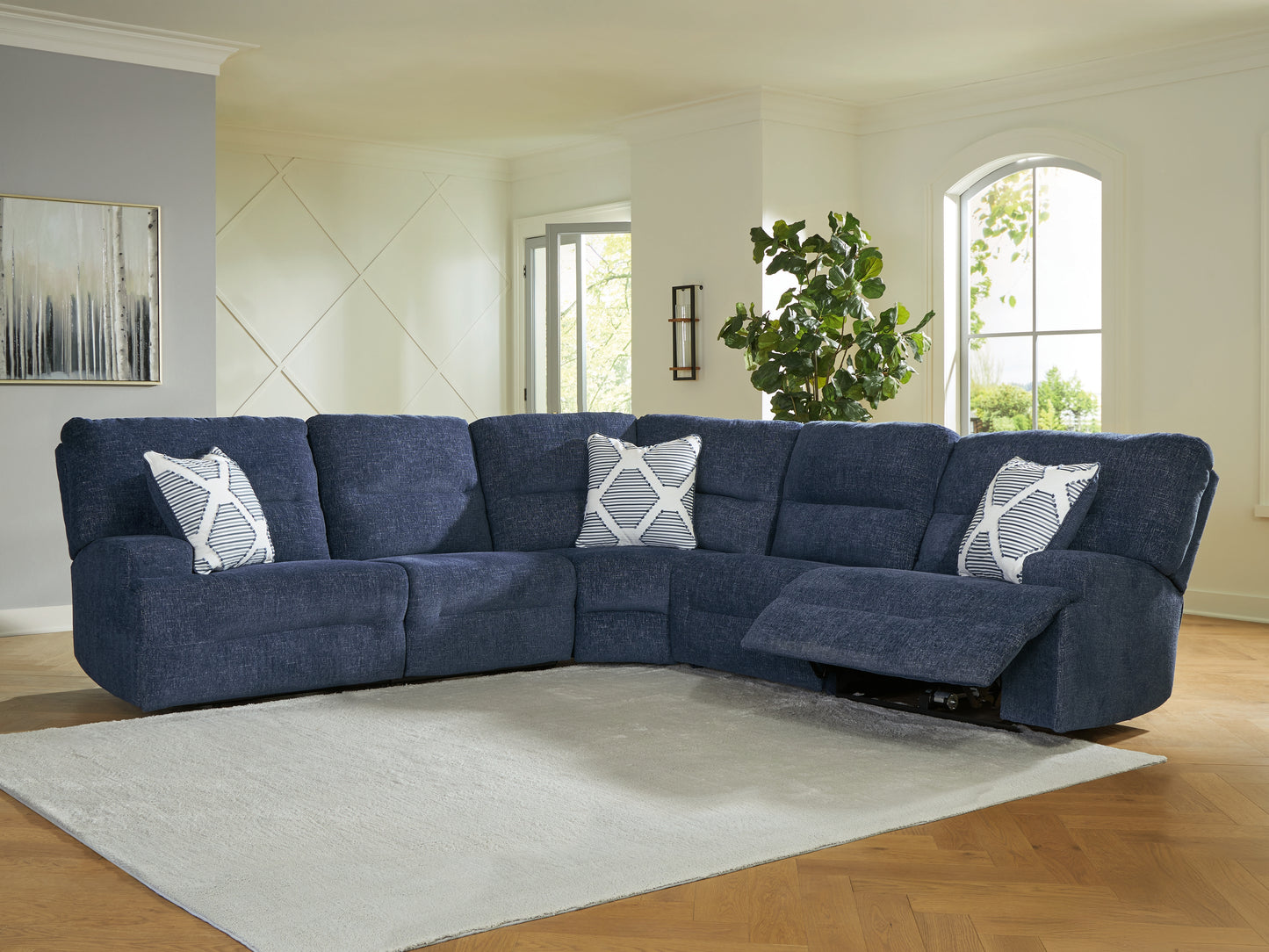 Stuart Furniture Outlet - Ashley Furniture - Acklen Place Sectional - 5-Piece Power Reclining Sectional / Navy - 93607S3