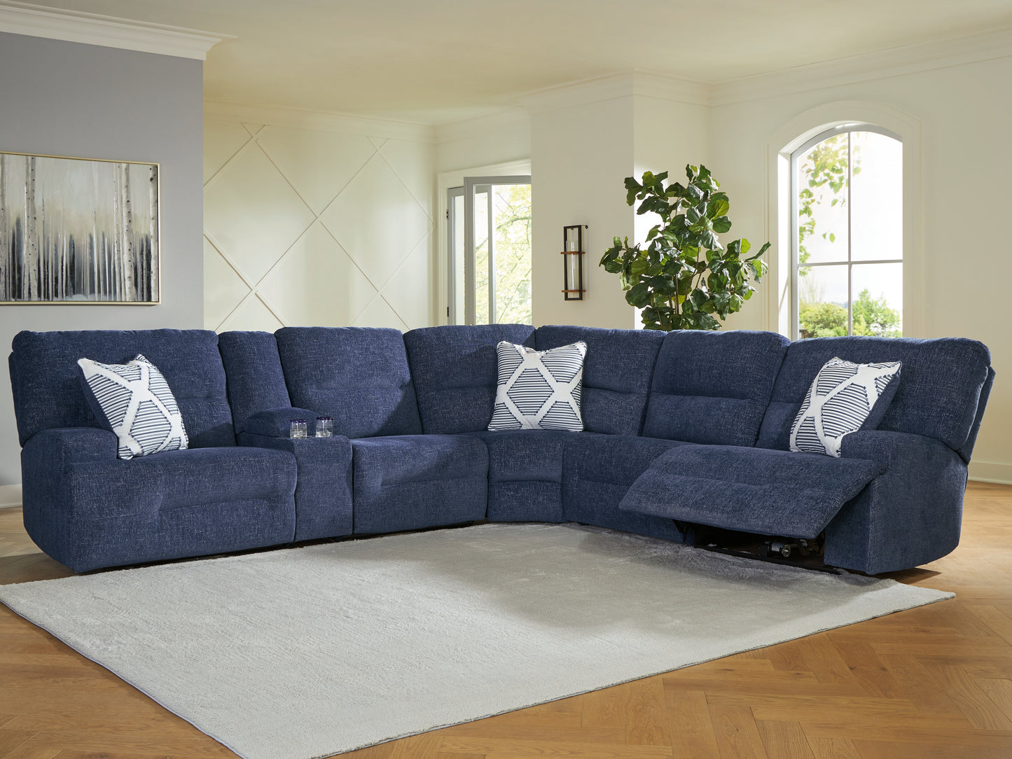 Stuart Furniture Outlet - Ashley Furniture - Acklen Place Sectional - 6-Piece Power Reclining Sectional / Navy - 93607S15