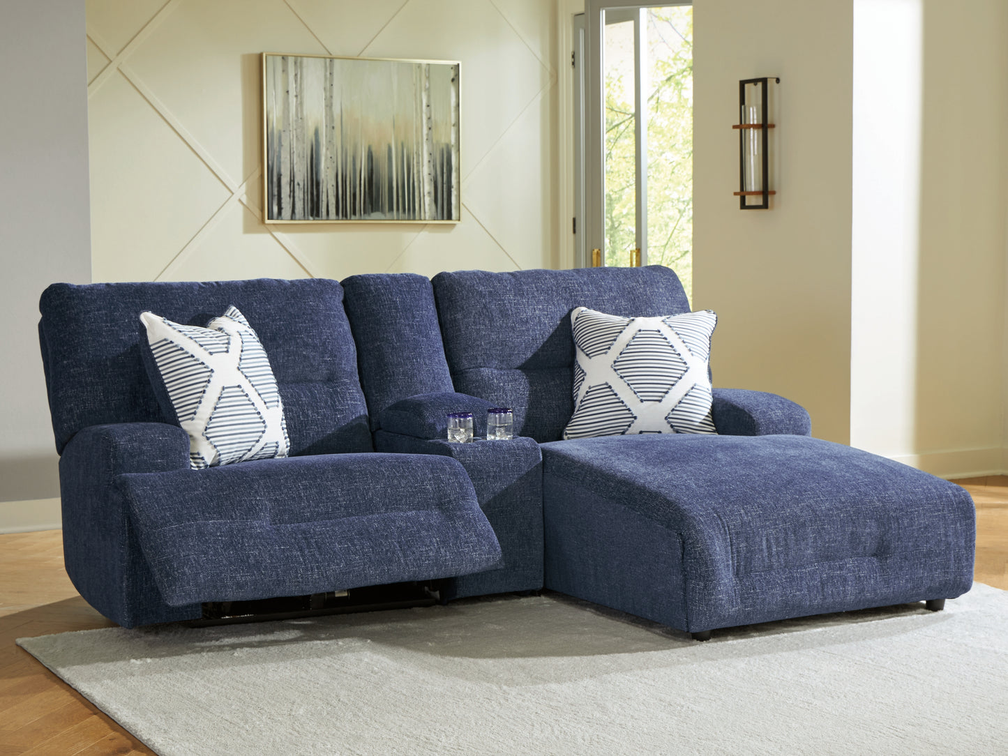 Stuart Furniture Outlet - Ashley Furniture - Acklen Place Sectional - 3-Piece Power Reclining Sectional Sofa with Chaise / Navy - 93607S4