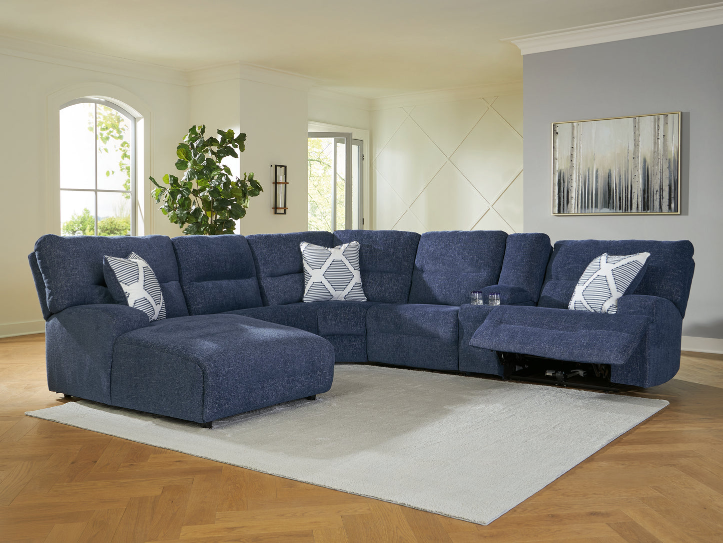 Stuart Furniture Outlet - Ashley Furniture - Acklen Place Sectional - 6-Piece Power Reclining Sectional with Chaise / Navy - 93607S2