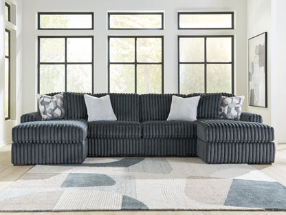 Stuart Furniture Outlet - Ashley Furniture - Midnight-Madness Sectional - RAF 3-Piece Double Chaise Sectional / Gunmetal - 98105S7