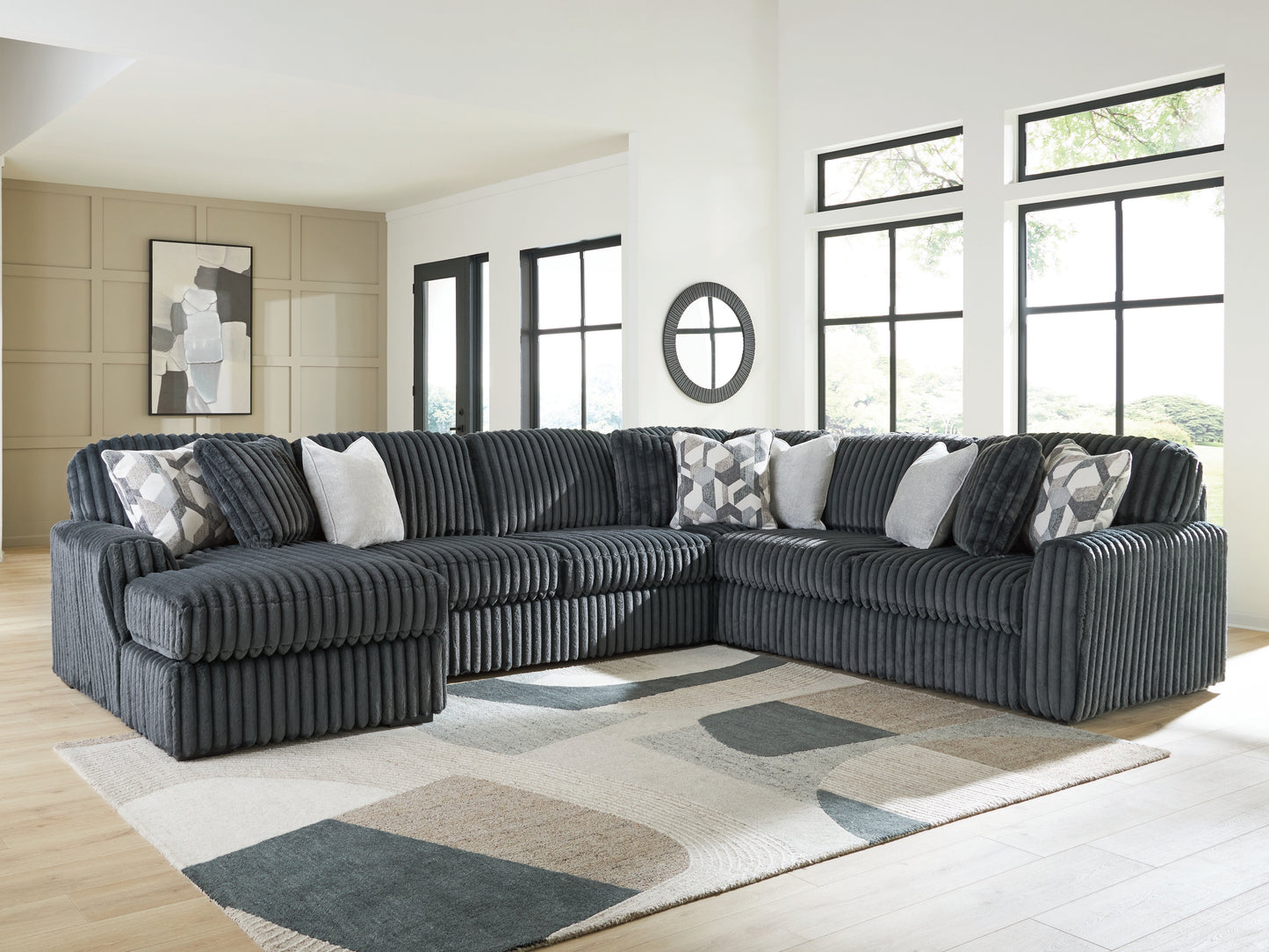 Stuart Furniture Outlet - Ashley Furniture - Midnight-Madness Sectional - RAF 4-Piece Sectional with Chaise / Gunmetal - 98105S1