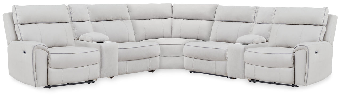 Stuart Furniture Outlet - Ashley Furniture - Social Pointe Sectional - 7-Piece Reclining Sectional with Storage Consoles / Pearl/Ash - PC98802S34