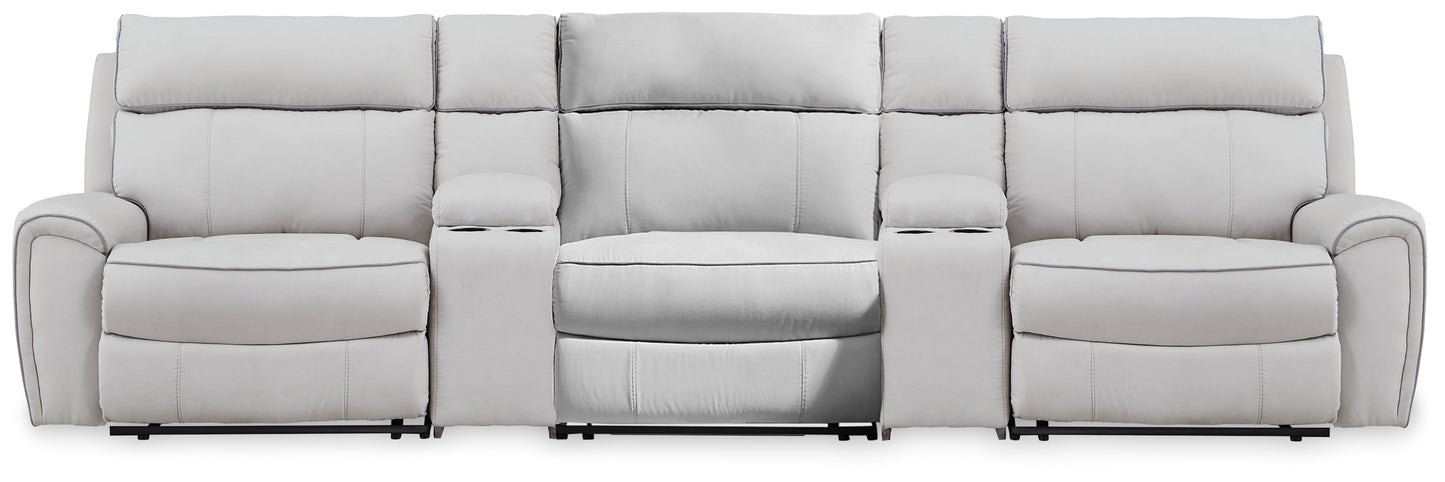 Stuart Furniture Outlet - Ashley Furniture - Social Pointe Sectional - 5-Piece Reclining Sectional with Storage Consoles / Pearl/Ash - PC98802S39