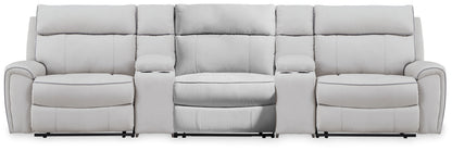 Stuart Furniture Outlet - Ashley Furniture - Social Pointe Sectional - 5-Piece Reclining Sectional with Storage Consoles / Pearl/Ash - PC98802S39