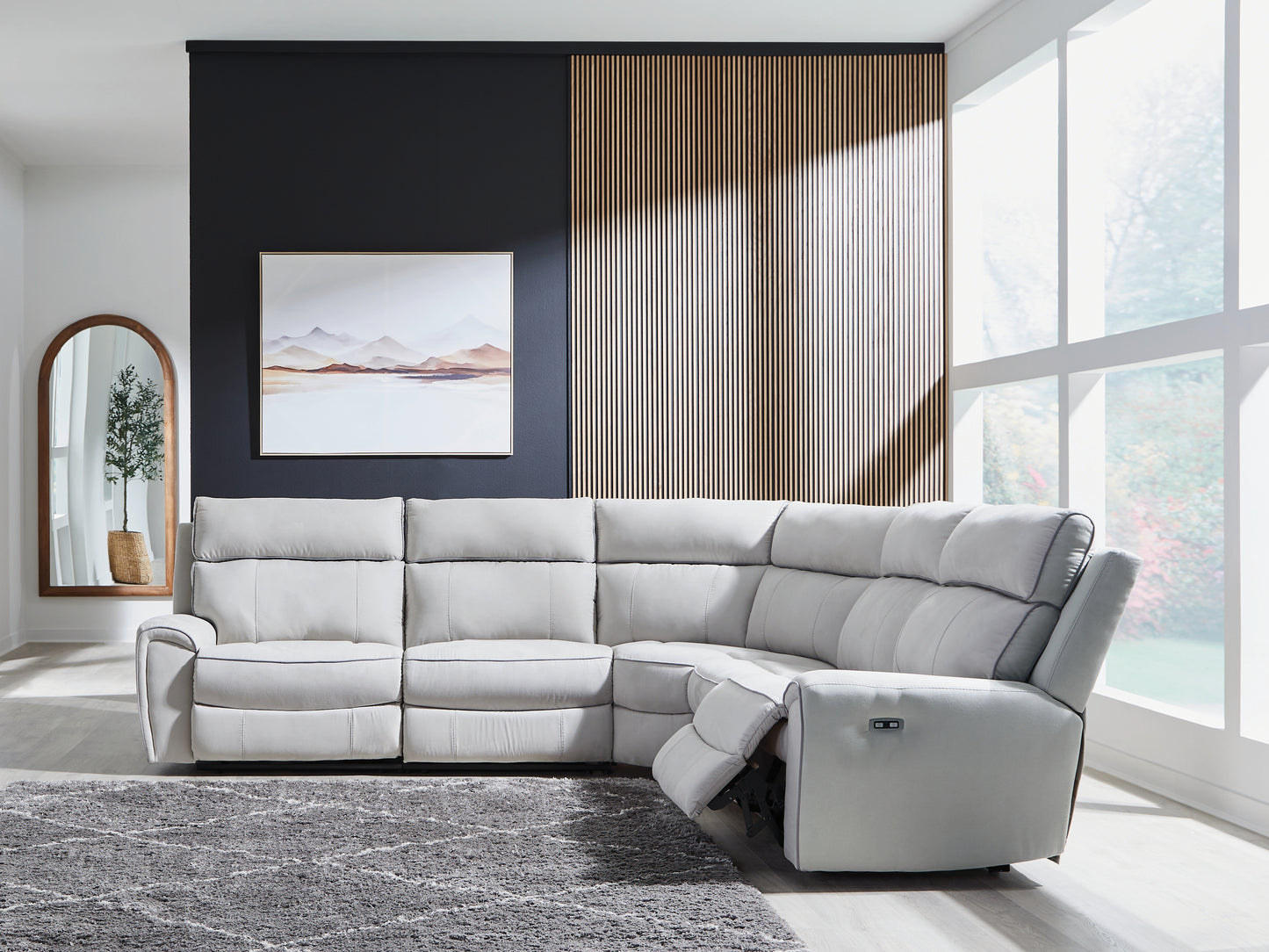 Stuart Furniture Outlet - Ashley Furniture - Social Pointe Sectional - 5-Piece Power Reclining Sectional / Pearl/Ash - PC98802S8
