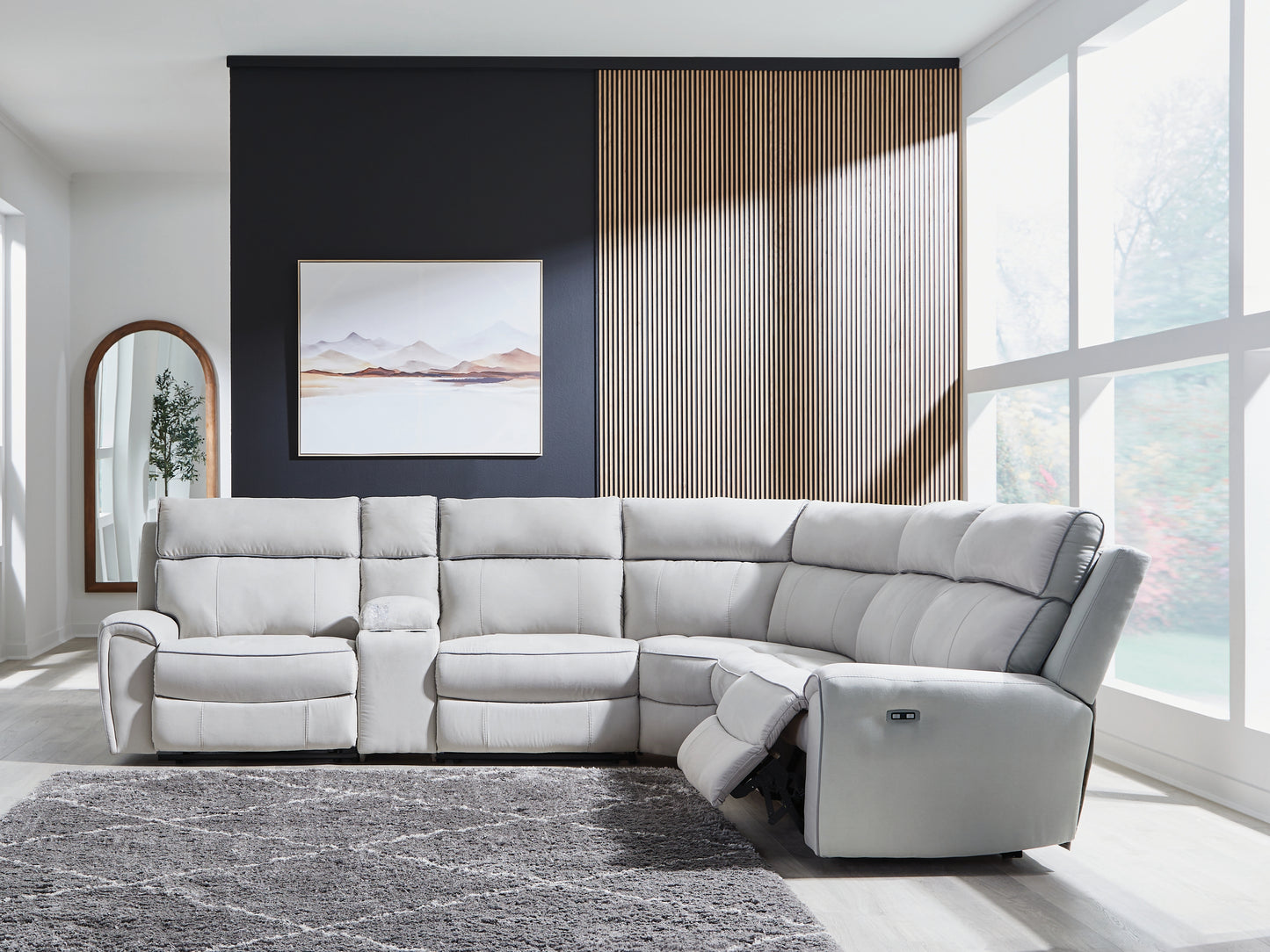 Stuart Furniture Outlet - Ashley Furniture - Social Pointe Sectional - 6-Piece Reclining Sectional with Storage Console / Pearl/Ash - PC98802S36