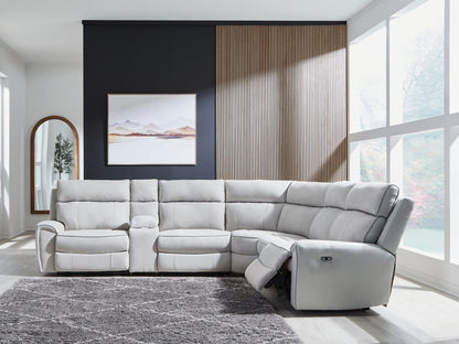 Stuart Furniture Outlet - Ashley Furniture - Social Pointe Sectional - 6-Piece Reclining Sectional with Storage Console / Pearl/Ash - PC98802S36