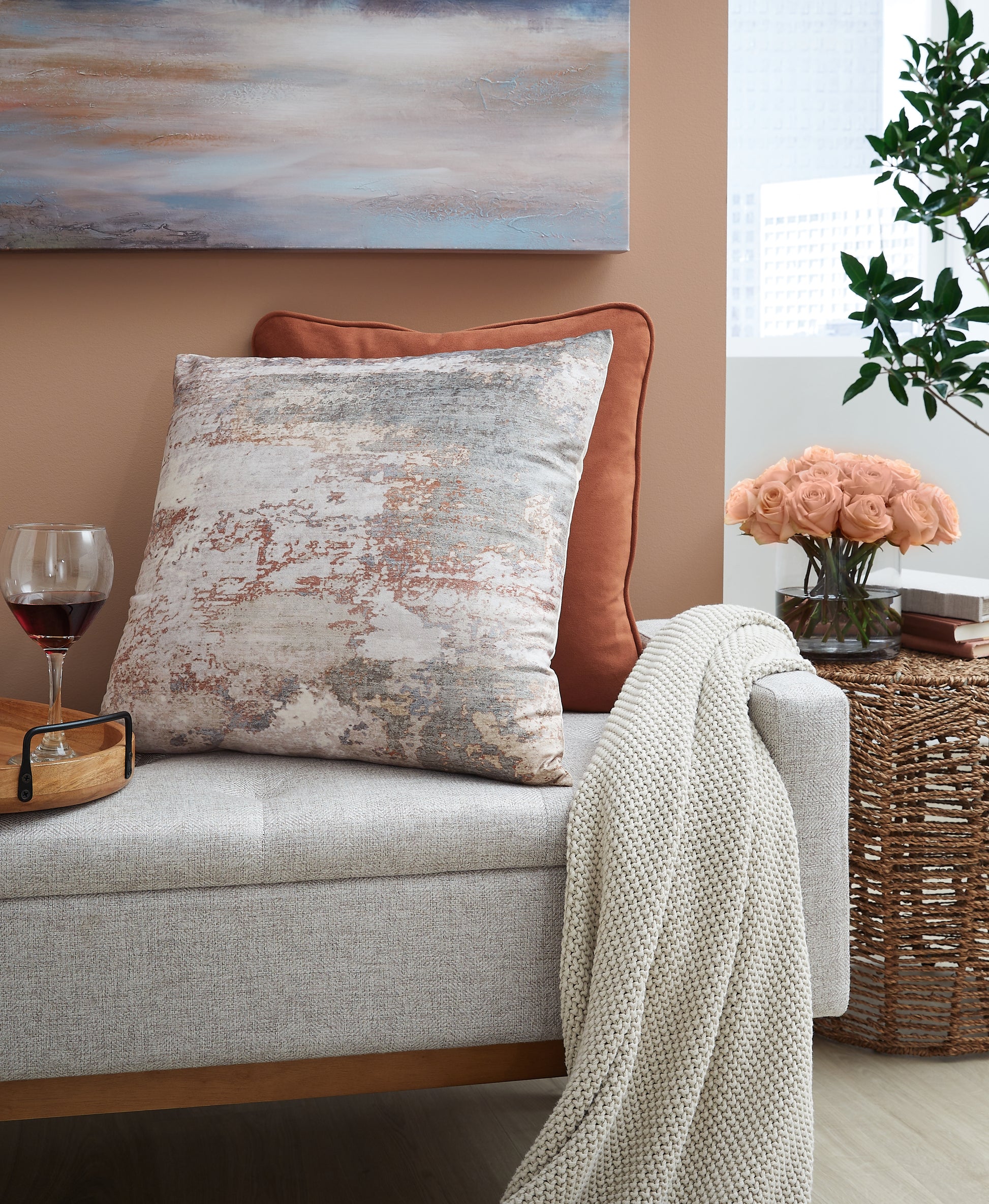 Stuart Furniture Outlet - Ashley Furniture - Edinfielders Pillows - Pillow (4/CS) / Cream/Gray/Rust - A1001094