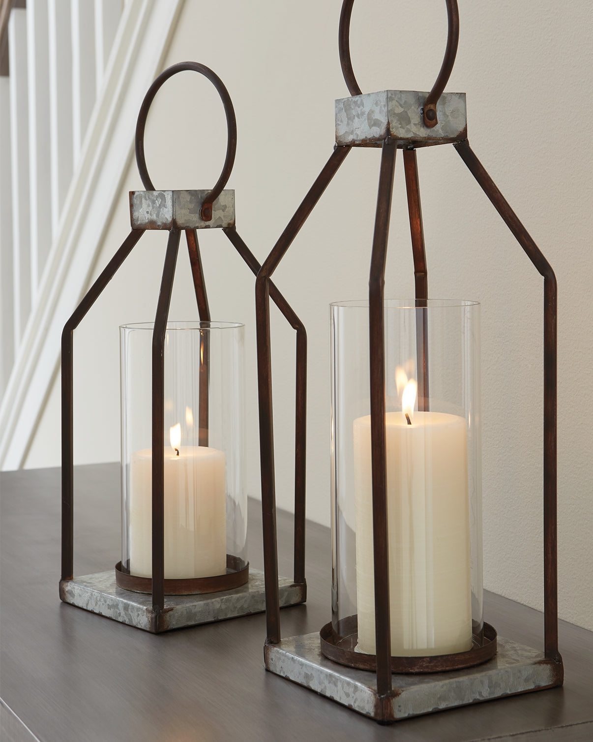 Stuart Furniture Outlet - Ashley Furniture - Diedrick Candle Holder - Lantern Set (Set of 2) / Gray/Black - A2000346