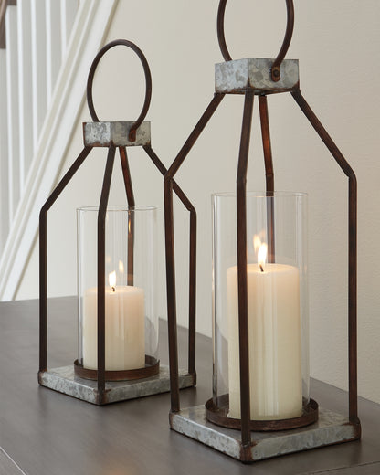 Stuart Furniture Outlet - Ashley Furniture - Diedrick Candle Holder - Lantern Set (Set of 2) / Gray/Black - A2000346
