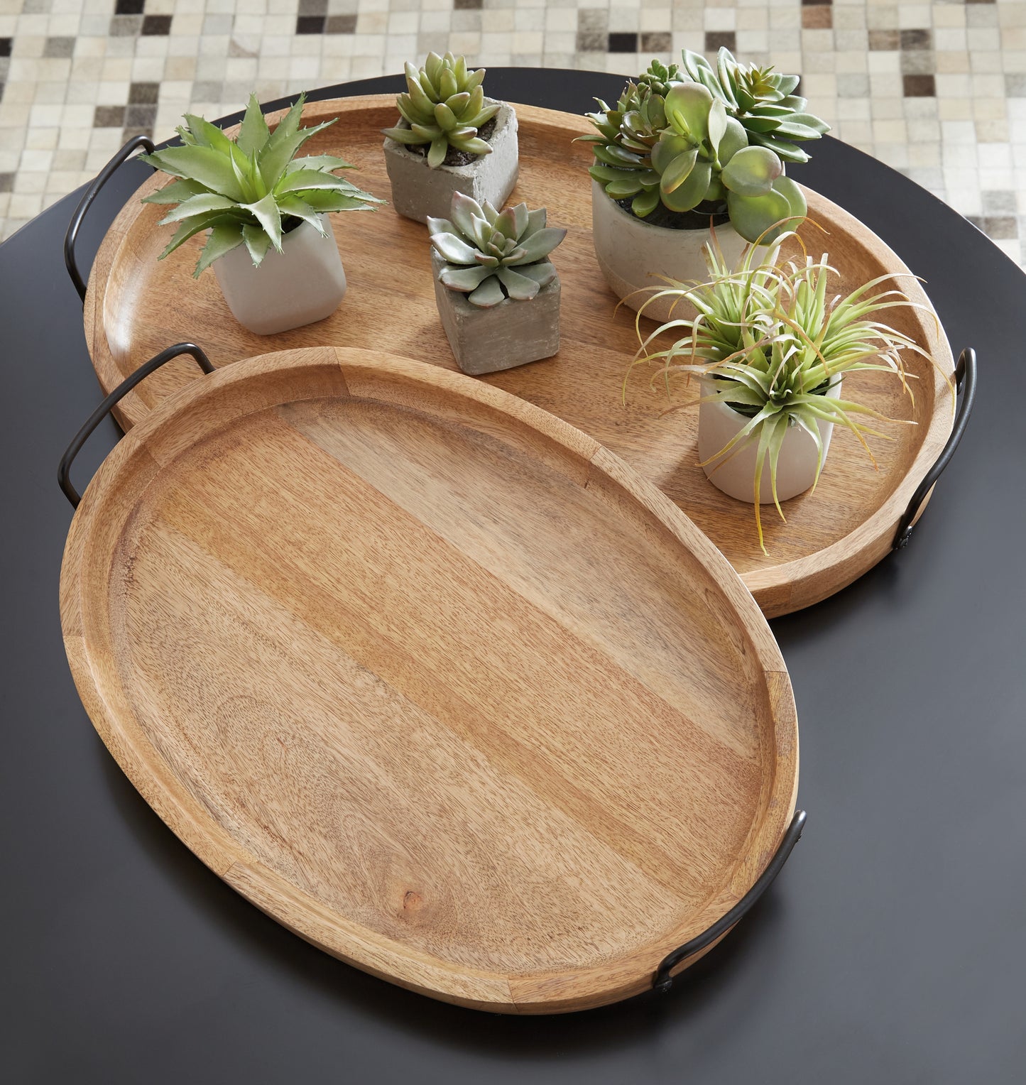 Stuart Furniture Outlet - Ashley Furniture - Jocelyne Tray (Set of 2) - Tray Set (Set of 2) / Brown/Black - A2000455