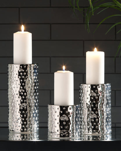 Stuart Furniture Outlet - Ashley Furniture - Marisa Candle Holder - Candle Holder Set (3/CN) / Silver Finish - A2000460