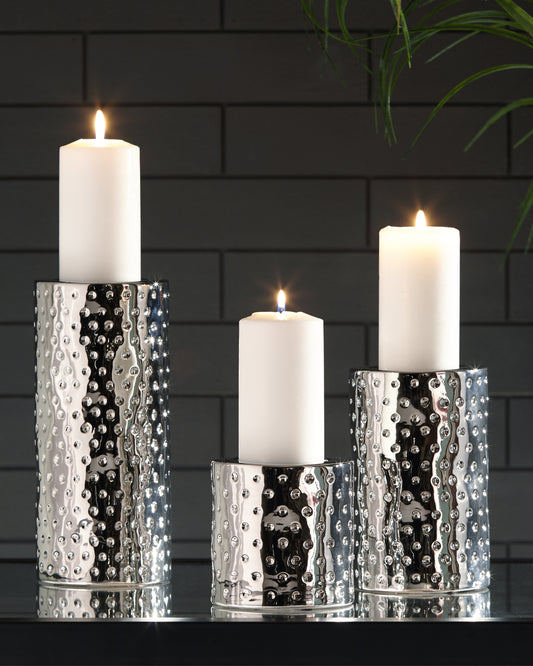 Stuart Furniture Outlet - Ashley Furniture - Marisa Candle Holder - Candle Holder Set (3/CN) / Silver Finish - A2000460
