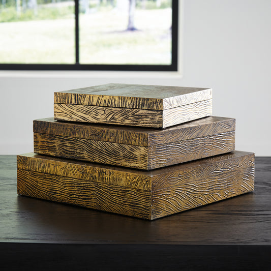 Stuart Furniture Outlet - Ashley Furniture - Keldy Box (Set of 3) - Box Set (3/CN) / Antique Brass Finish - A2000490
