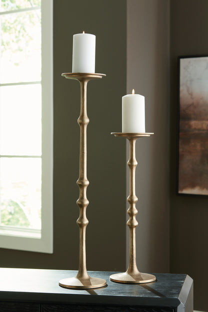 Stuart Furniture Outlet - Ashley Furniture - Larwick Candle Holder - Candle Holder Set (Set of 2) / Antique Brass Finish - A2000683