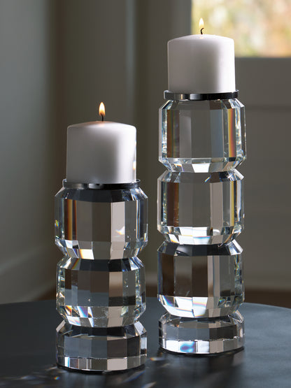 Stuart Furniture Outlet - Ashley Furniture - Brentley Candle Holder - Candle Holder Set (Set of 2) / Clear/Silver Finish - A2000770