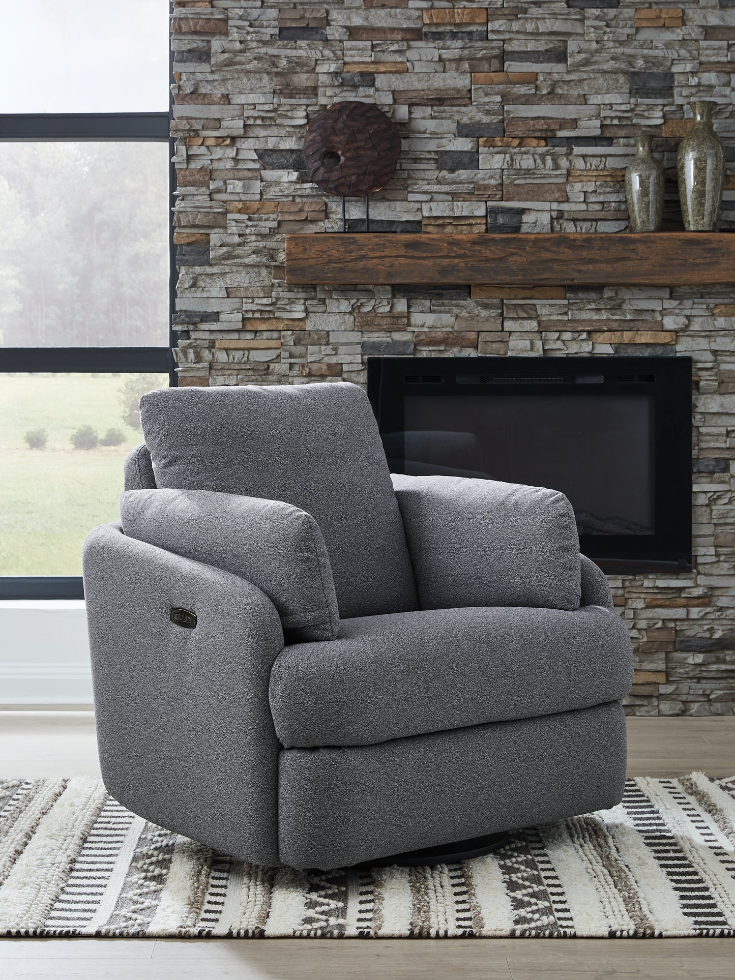 Stuart Furniture Outlet - Ashley Furniture - Alainmont Next-Gen Nuvella Swivel Power Recliner - Swivel Power Recliner / Salt and Pepper - A3000738