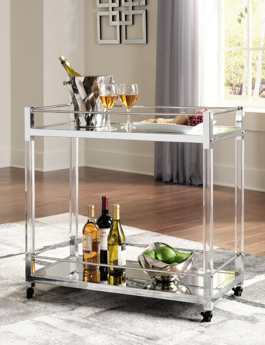 Stuart Furniture Outlet - Ashley Furniture - Chaseton Bar Cart - Bar Cart / Clear/Silver Finish - A4000501